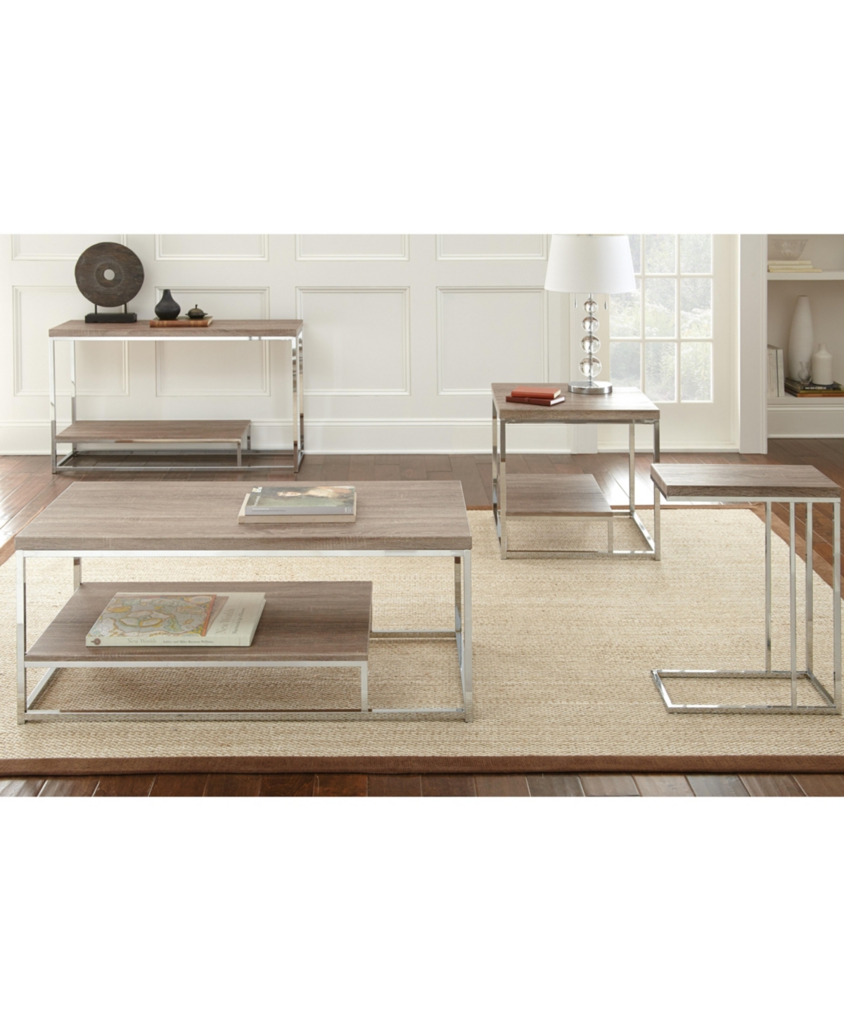 Steve Silver Lucia Laminate Chairside End Table - Light Driftwood Brown and Chrome