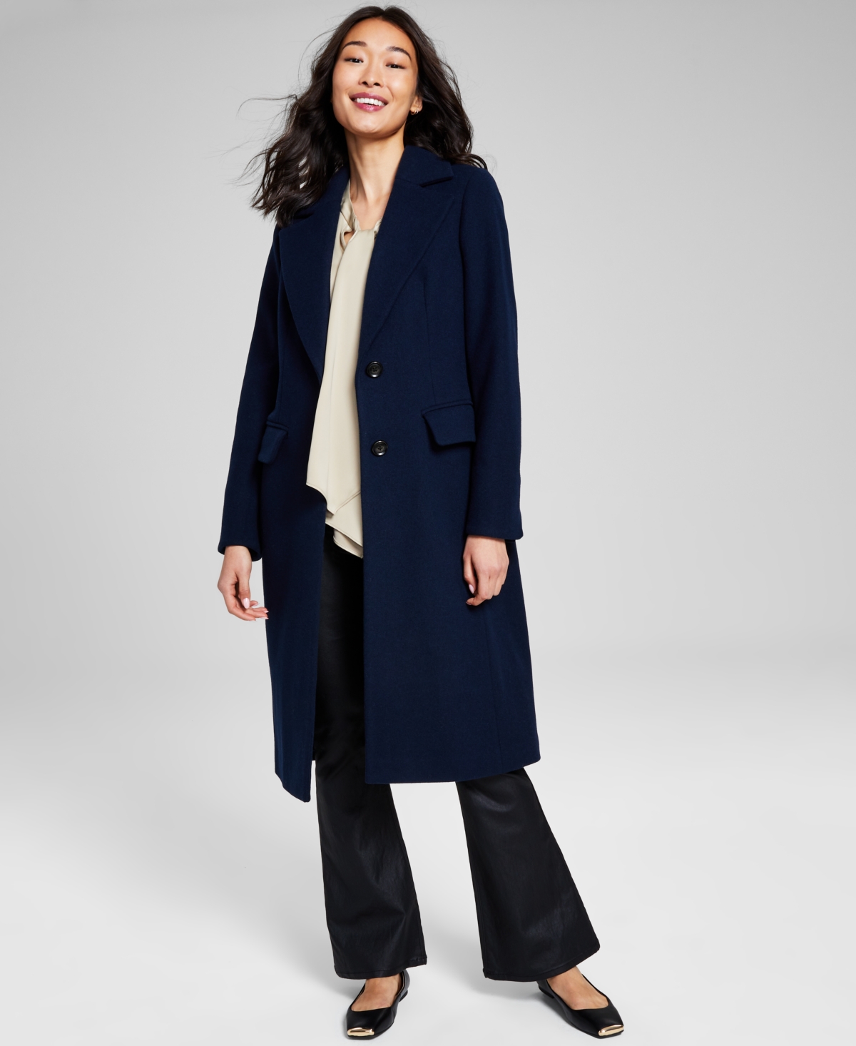 Michael Michael Kors Women's Single-Breasted Wool Blend Coat, Created for Macy's - Midnight