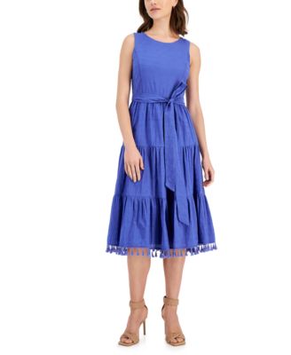 Tahari ASL - Women's Cotton Tassel-Hem Fit & Flare Dress
