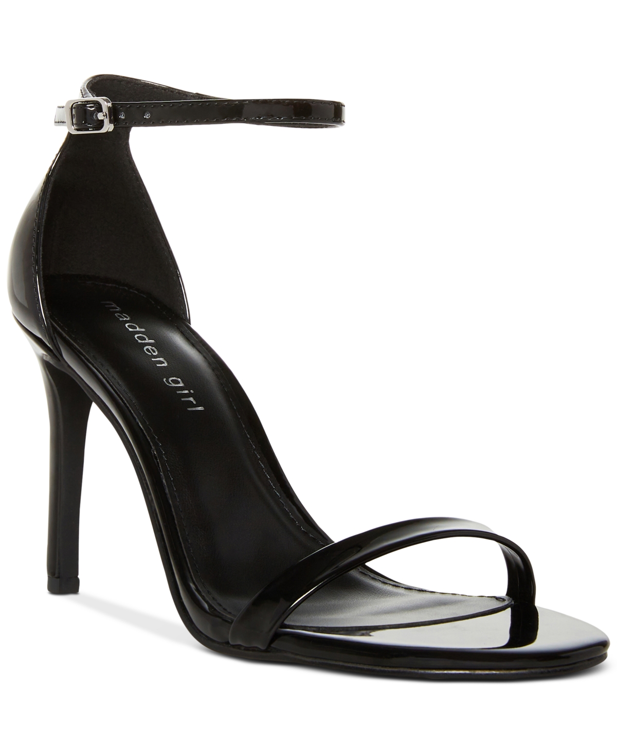 Shop Madden Girl Brazen Two-piece Stiletto Dress Sandals In Black Patent