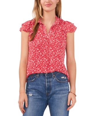 Sam & Jess - Petite Flutter-Sleeve Tie-Neck Top
