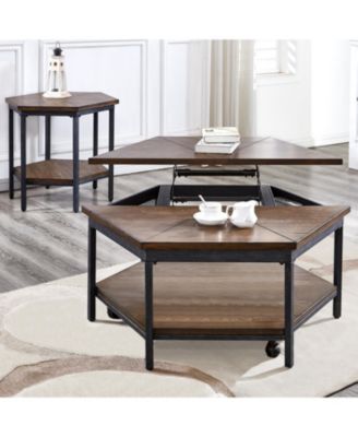 Steve Silver Ultimo 36" Hexagonal Wood and Iron Lift-Top Cocktail