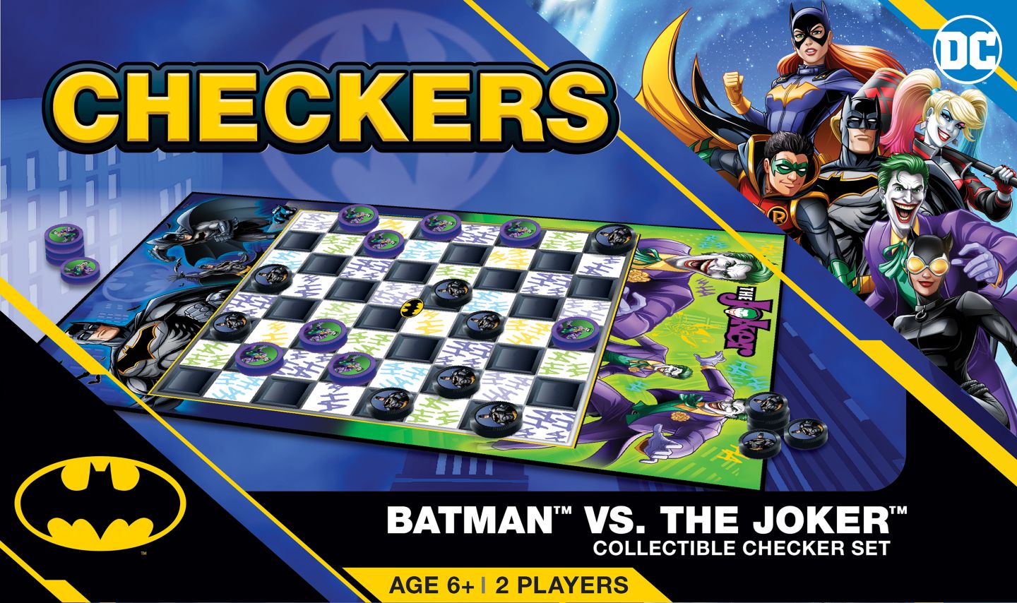 Детские настольные игры MasterPieces Puzzles Batman vs. The Joker Checkers Board Game, 24-Piece, Ages 6+ — фото 1