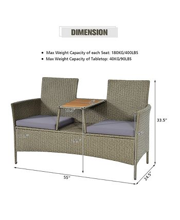2 Person Patio Rattan Conversation Furniture Set Loveseat Coffee Table