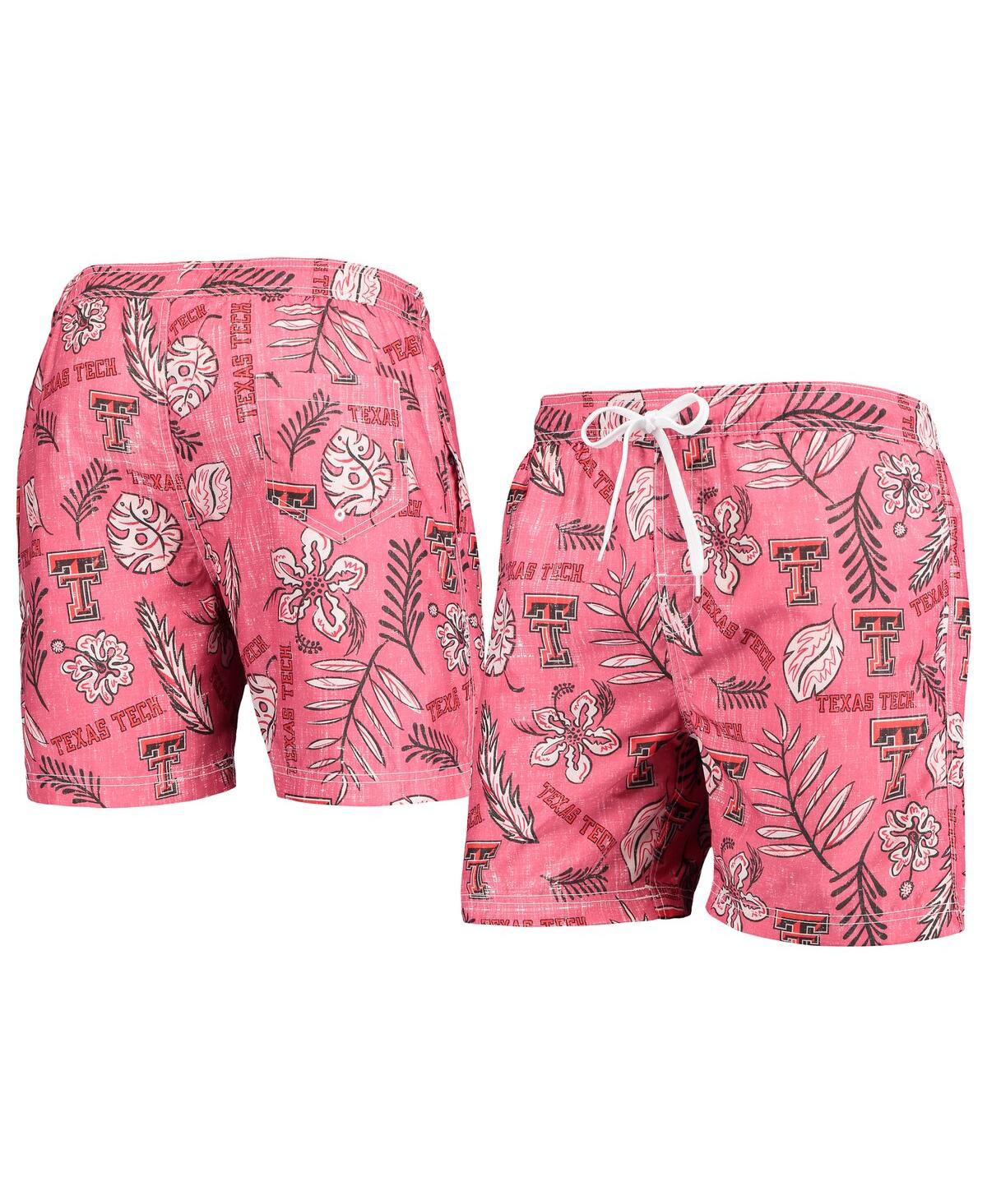 WES & WILLY MEN'S WES & WILLY RED TEXAS TECH RED RAIDERS VINTAGE-INSPIRED FLORAL SWIM TRUNKS