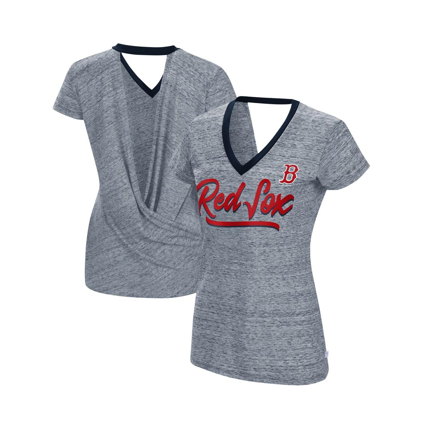 Женская футболка Touch Gray Boston Red Sox Halftime Back Wrap Top V-Neck — фото 1