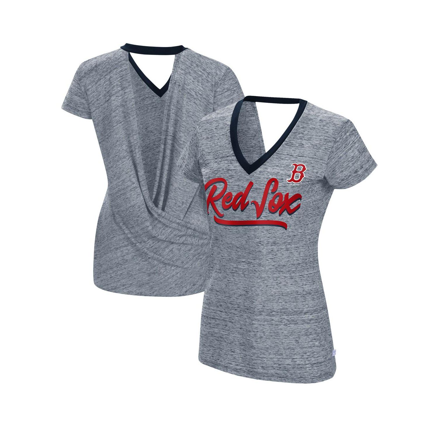 Women's Gray Boston Red Sox Halftime Back Wrap Top V-Neck T-shirt