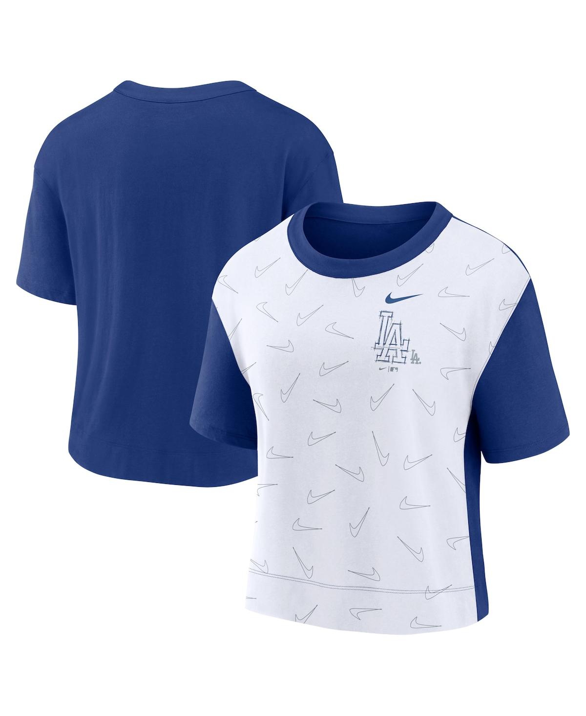 Shop Nike Women's  Royal, White Los Angeles Dodgers Line Up High Hip Fashion T-shirt In Royal,white