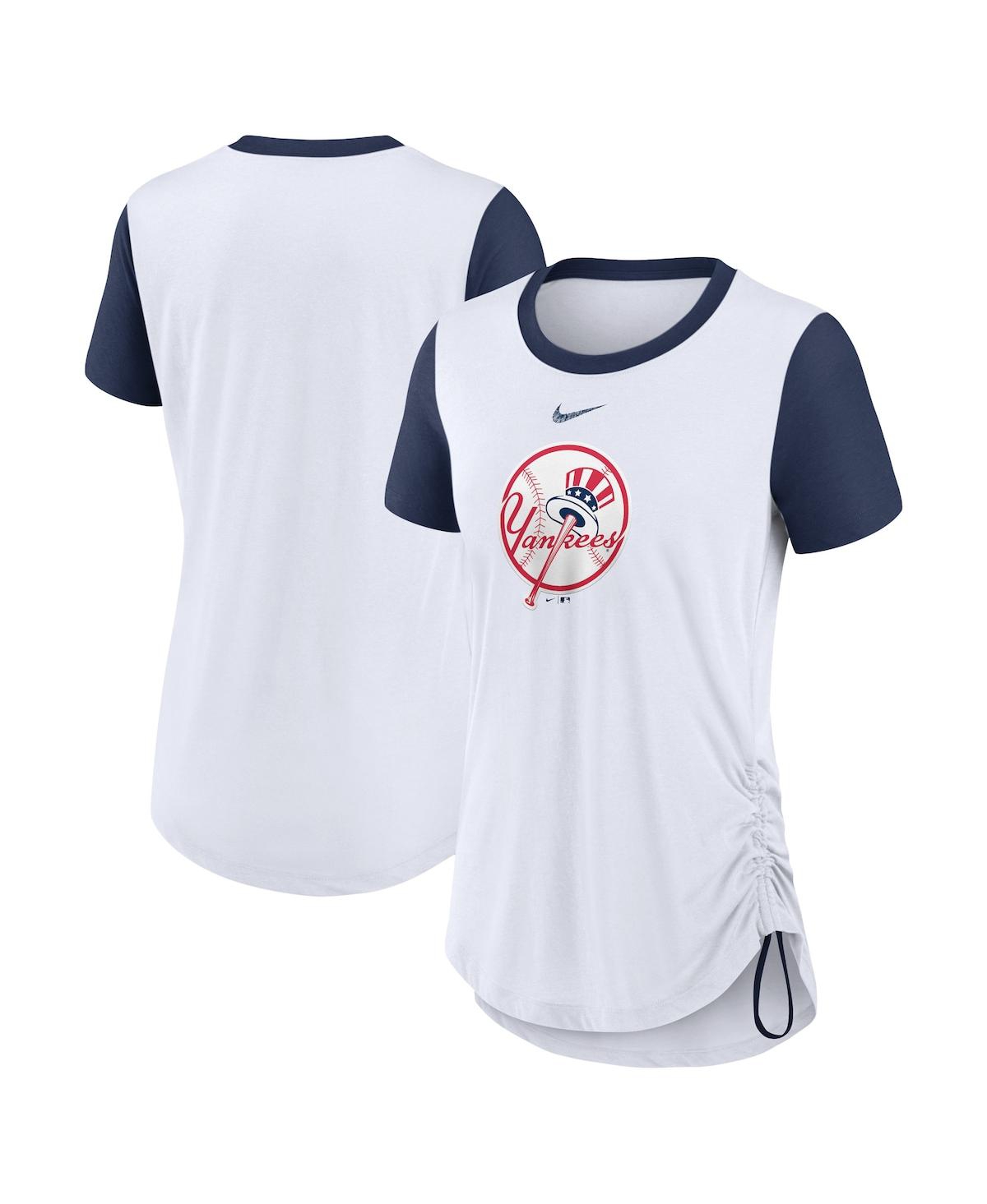 Shop Nike Women's  White New York Yankees Hipster Swoosh Cinched Tri-blend Performance Fashion T-shirt