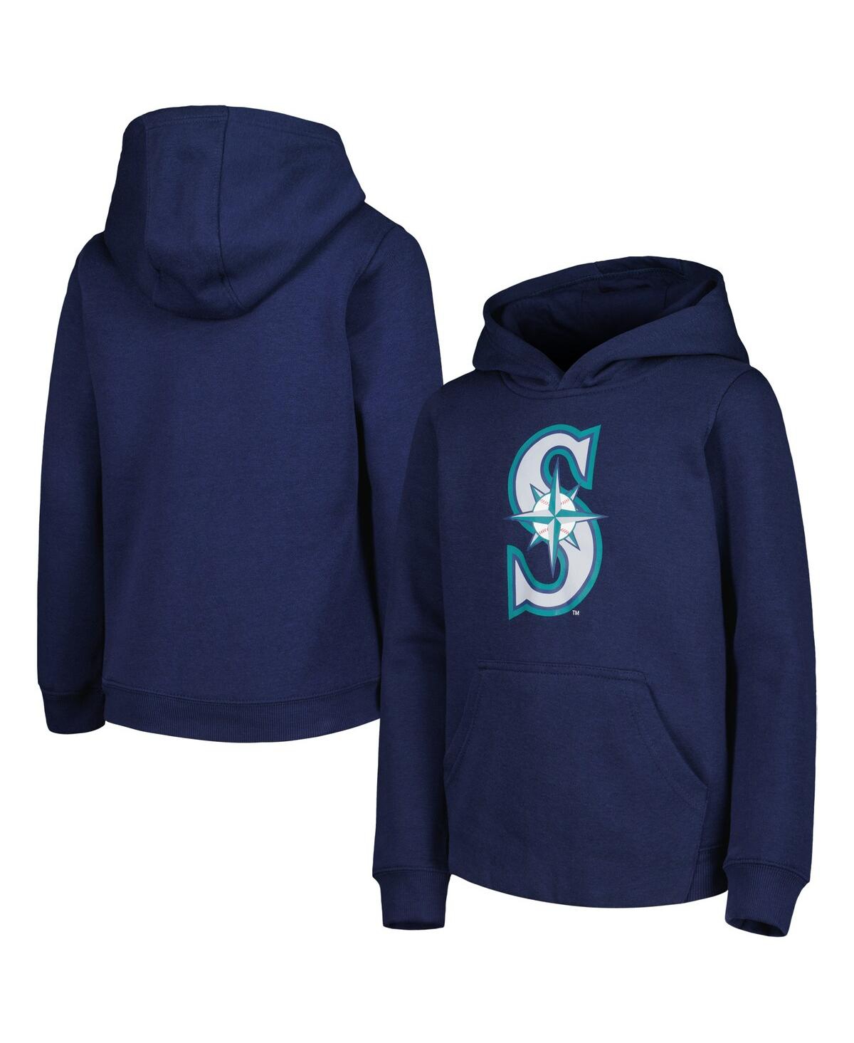 OUTERSTUFF BIG BOYS AND GIRLS NAVY SEATTLE MARINERS TEAM PRIMARY LOGO PULLOVER HOODIE