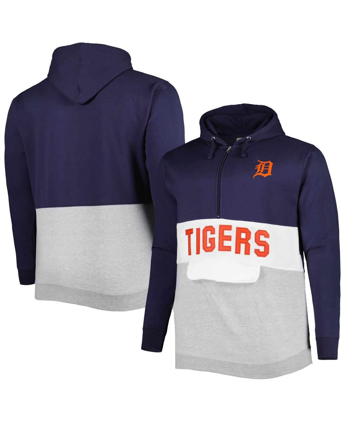 Men's Navy and White Detroit Tigers Big and Tall Fleece Half-Zip Hoodie - Navy, White