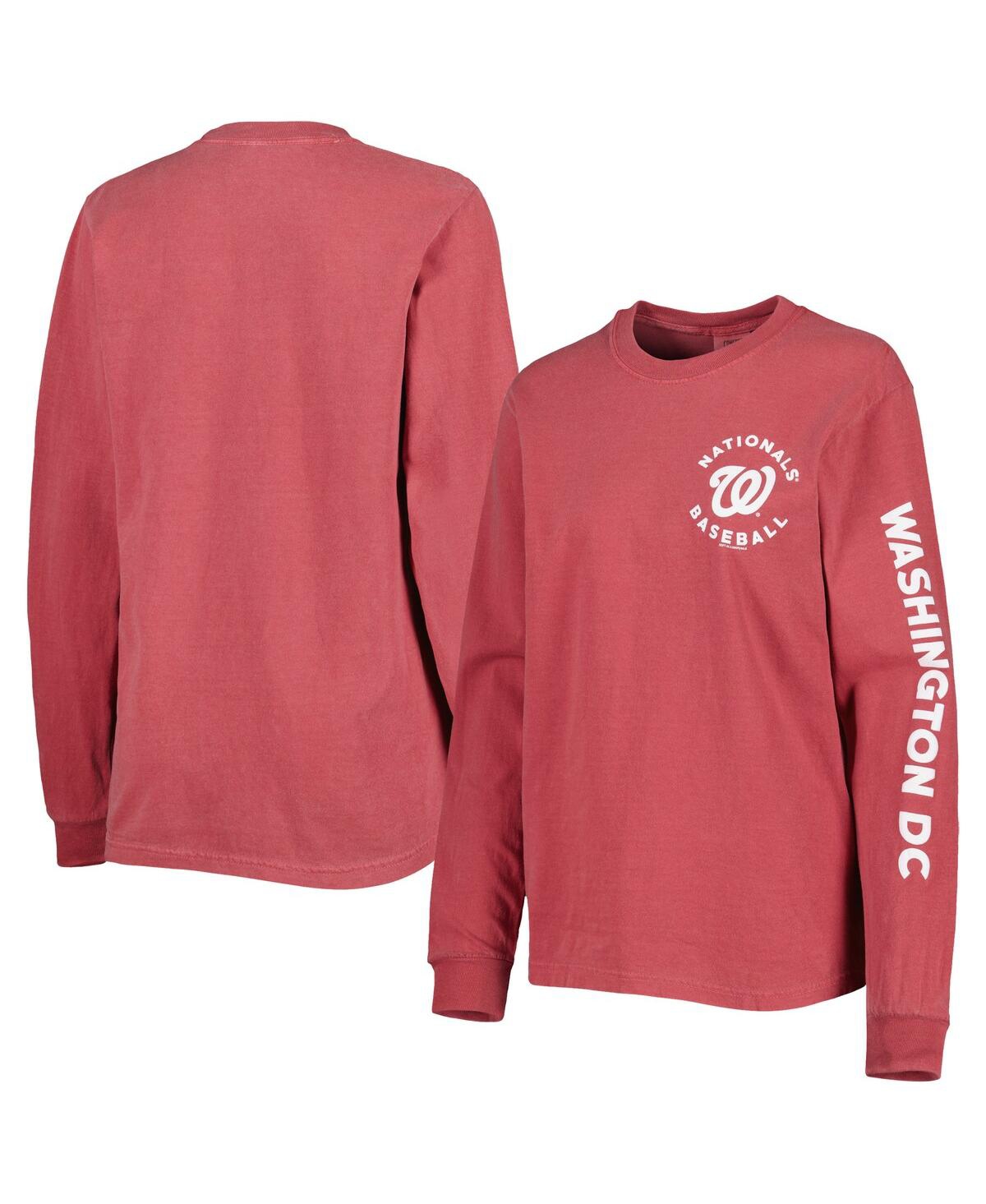 Shop Soft As A Grape Women's  Red Washington Nationals Team Pigment Dye Long Sleeve T-shirt