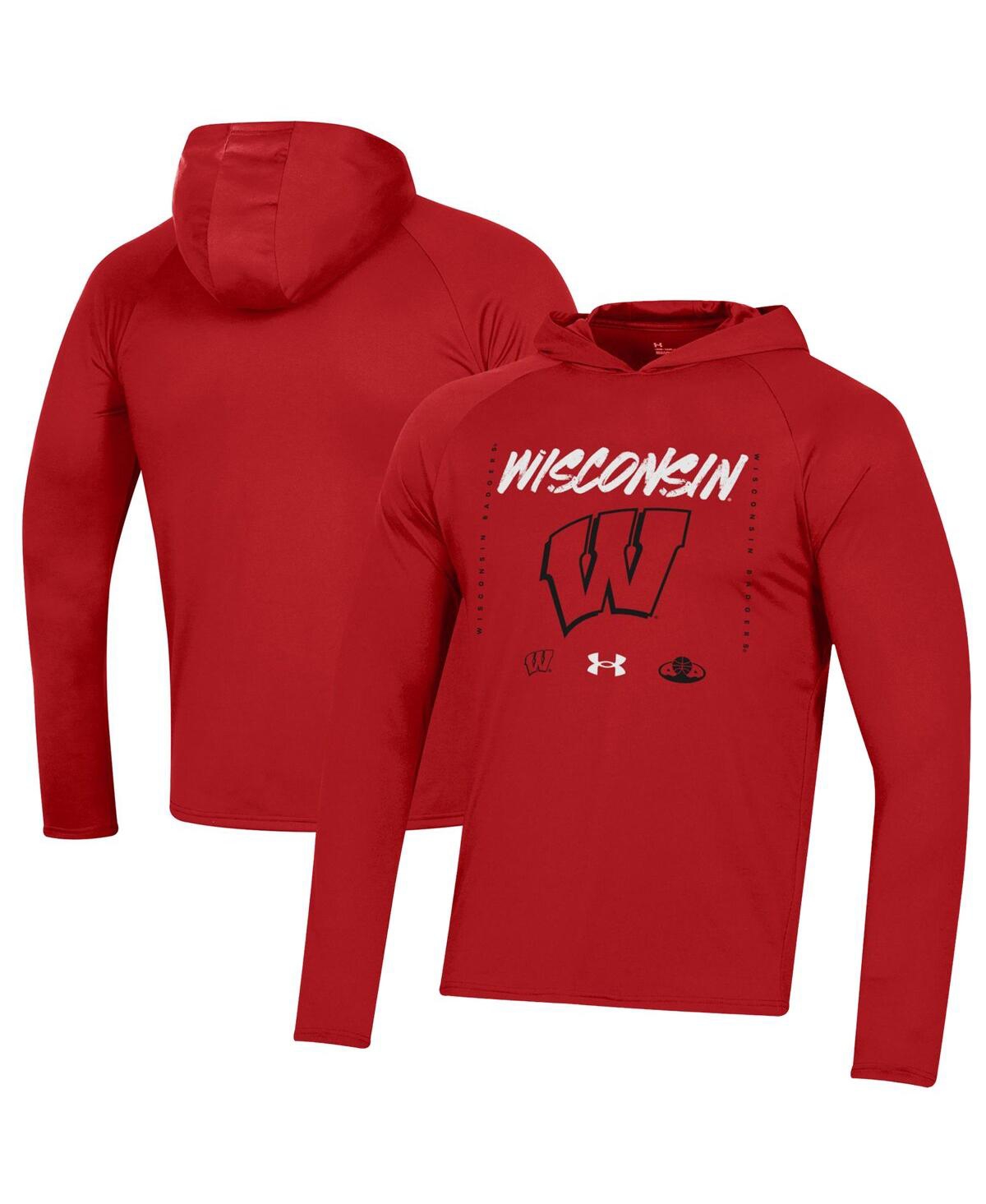 Shop Under Armour Men's  Red Wisconsin Badgers On Court Shooting Long Sleeve Hoodie T-shirt