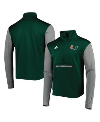 Men's Green, Heathered Gray Miami Hurricanes Team AEROREADY Half-Zip Top