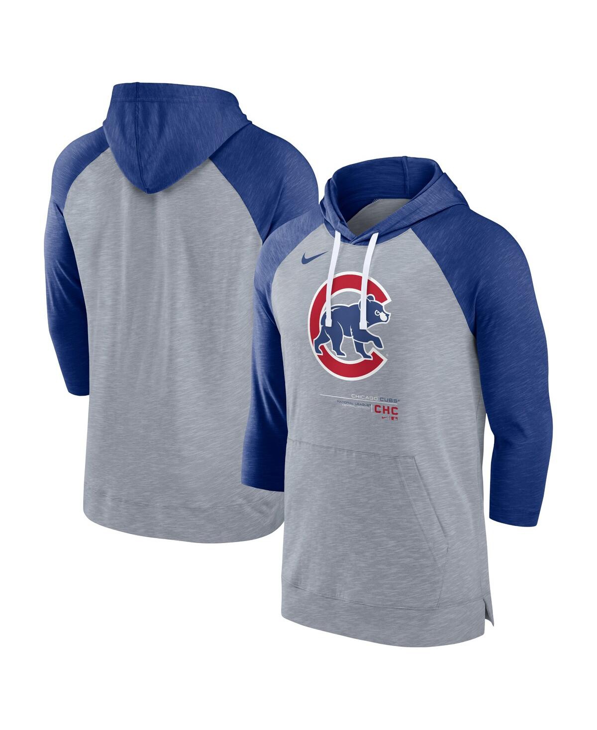 Men's Nike Heather Royal Chicago Cubs Baseball Raglan 3/4 Sleeve Pullover Hoodie - Heather Royal