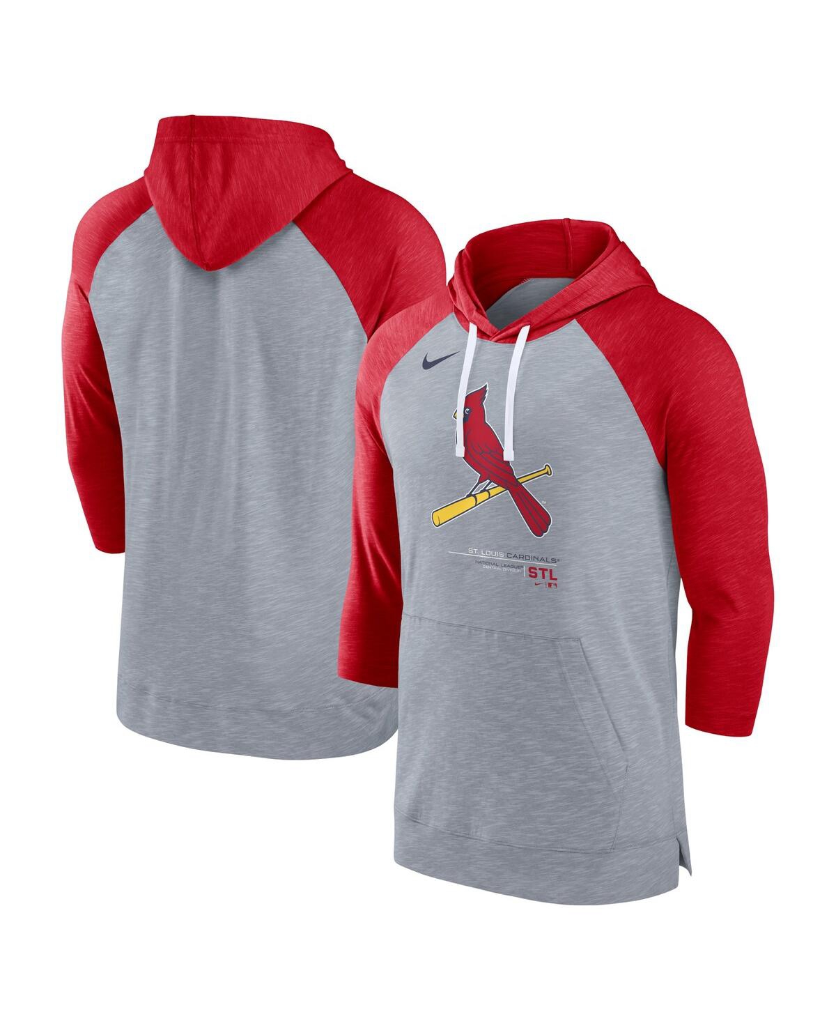 Men's Nike Heather Red St. Louis Cardinals Baseball Raglan 3/4 Sleeve Pullover Hoodie - Heather Red