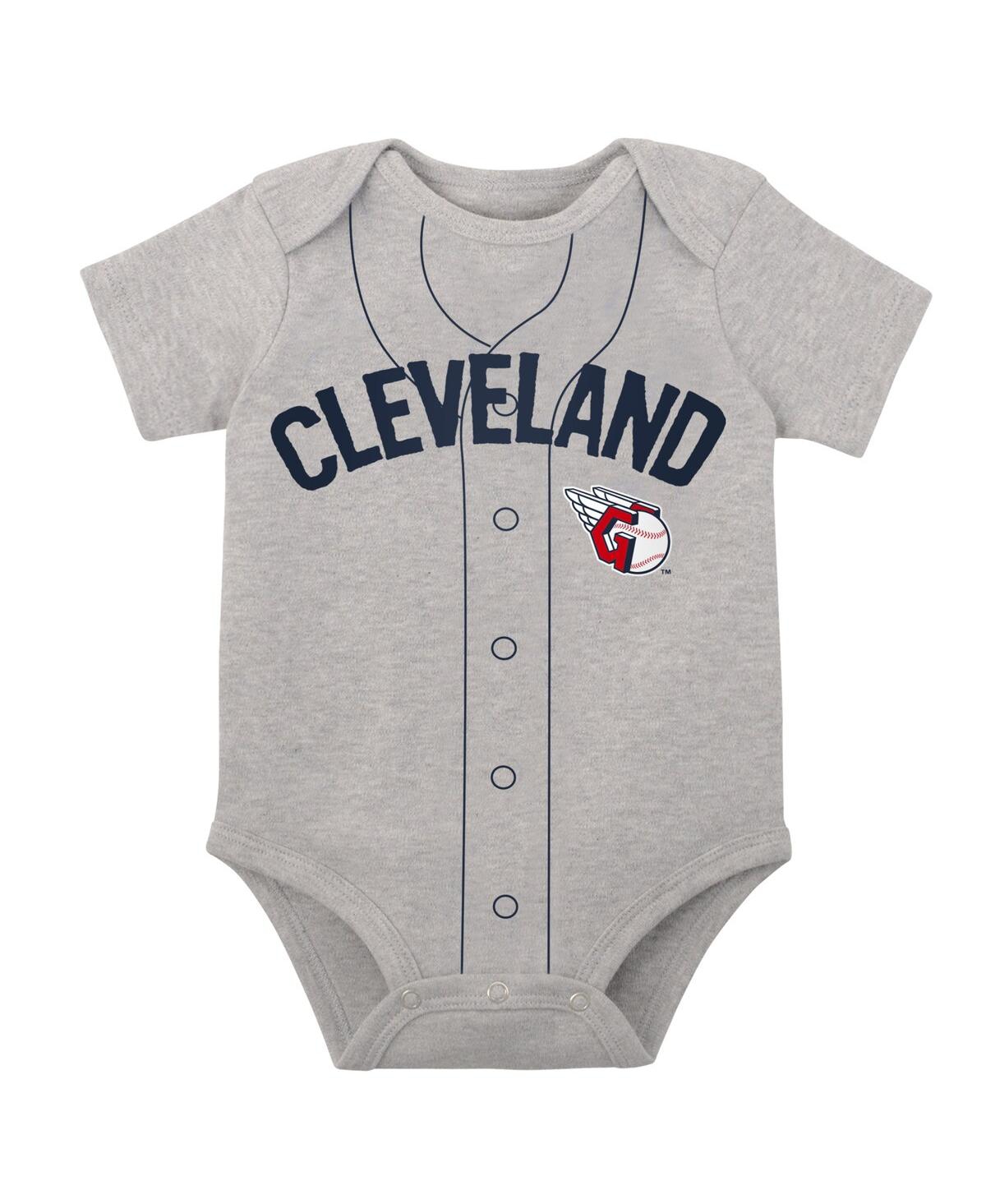 Outerstuff Newborn And Infant Boys And Girls White, Heather Gray Cleveland Guardians Little Slugger Two-pack Bo In White,heather Gray