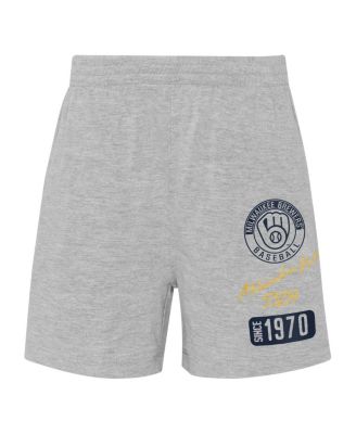 Toddler Boys and Girls Gold and Heather Gray Milwaukee Brewers Two-Piece Groundout Baller Raglan T-shirt and Shorts Set