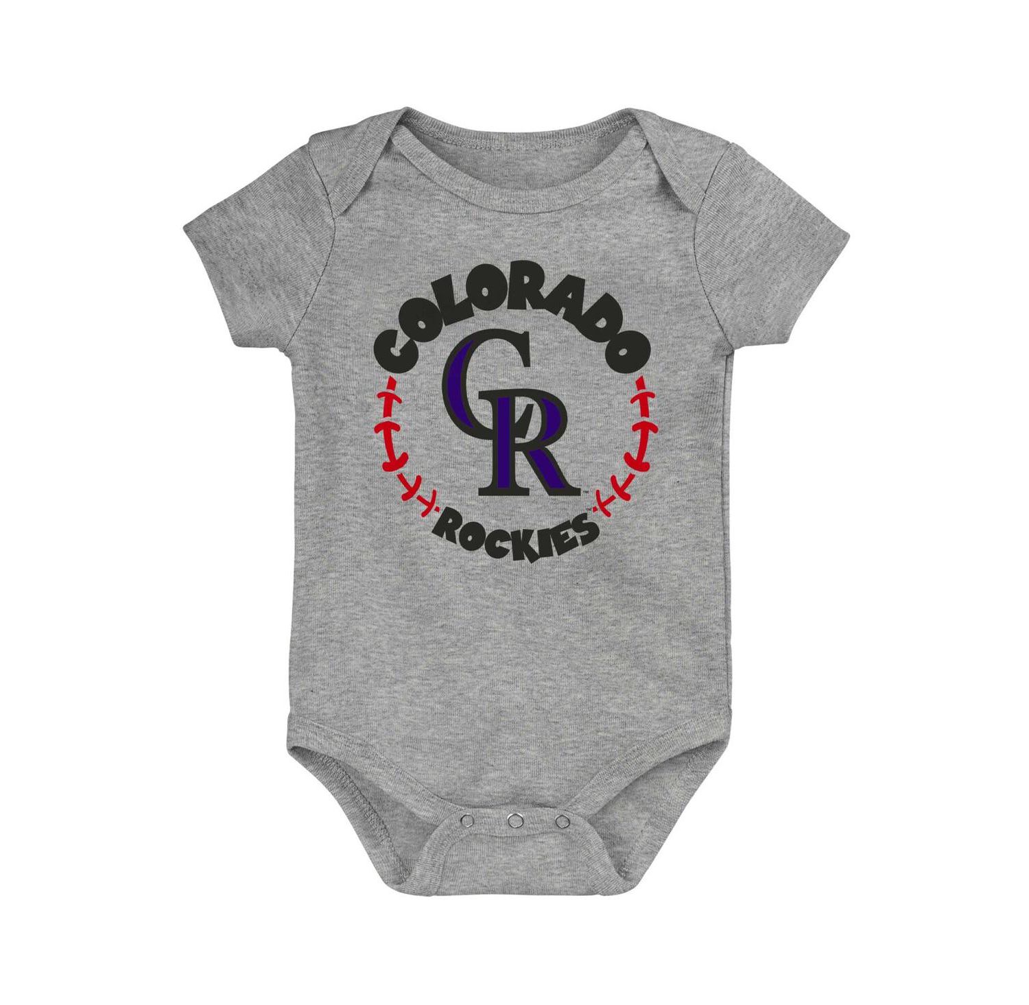 Baby Boys and Girls Purple, White, Heather Gray Colorado Rockies Biggest Little Fan 3-Pack Bodysuit Set