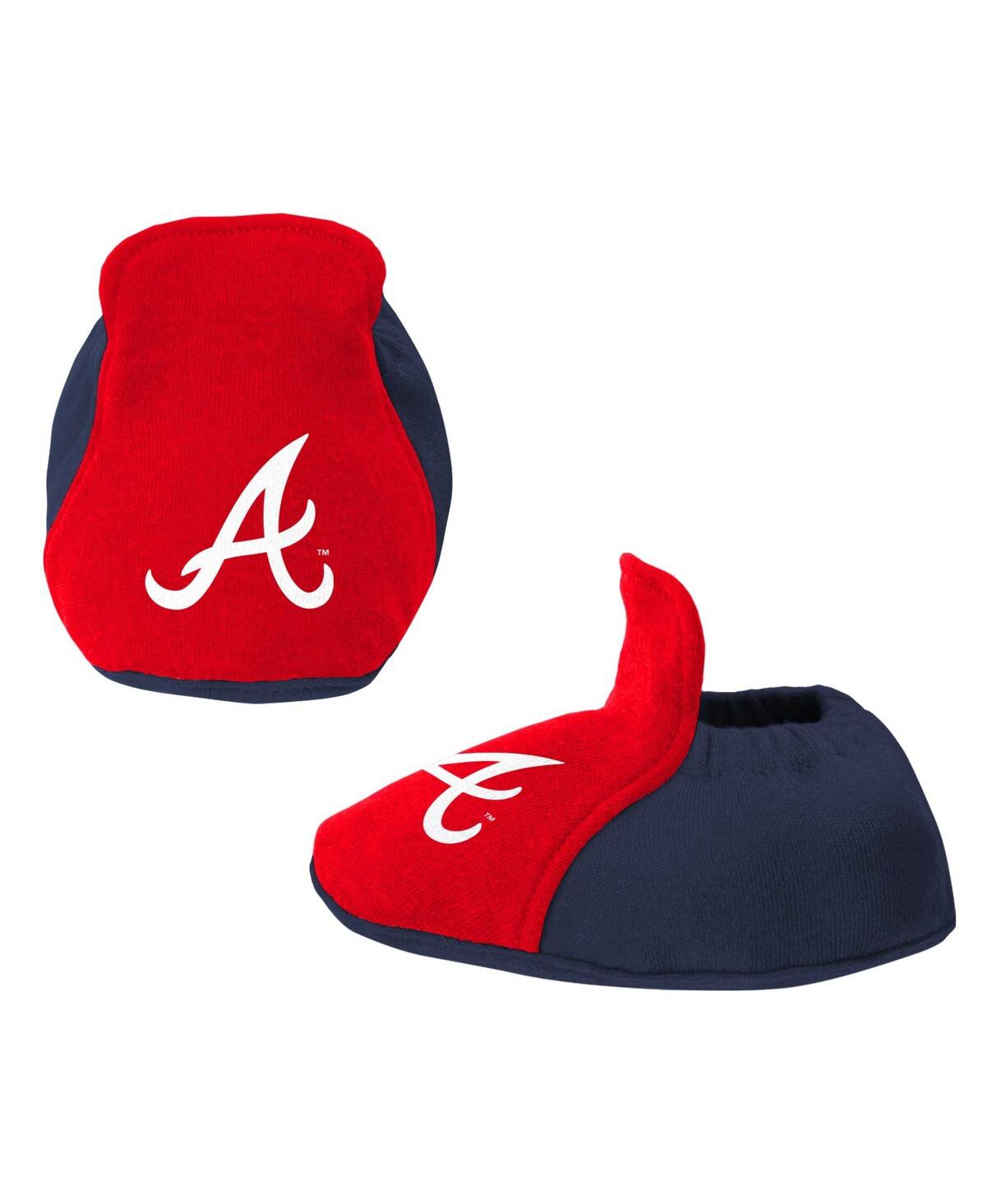 Shop Outerstuff Newborn And Infant Boys And Girls Navy, Red Atlanta Braves Three-piece Love Of Baseball Bib Bodysuit In Navy,red