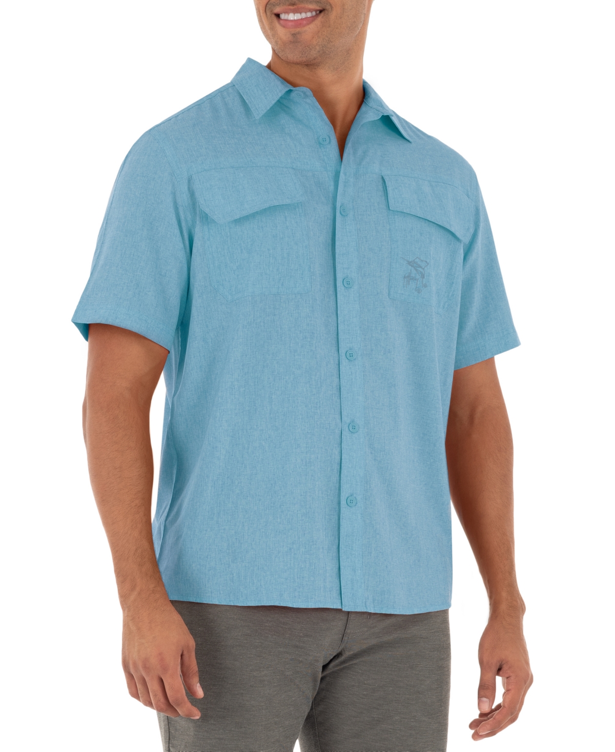 Shop Guy Harvey Men's Short Sleeve Heathered Fishing Shirt In Charcoal