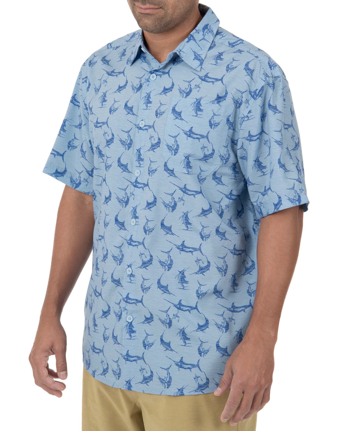 Shop Guy Harvey Men's Short Sleeve Retro Billfish Fishing Shirt In Powder Blue
