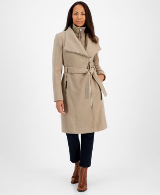 Calvin Klein Womens Wool Blend Belted Wrap Coat, Created for Macys - Macy's