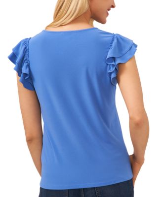 Women's Ruffled Flutter-Sleeve Short Sleeve Knit Top