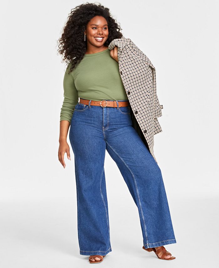 On 34th Plus Size Ribbed Long-Sleeve T-Shirt, Created for Macy's - Macy's