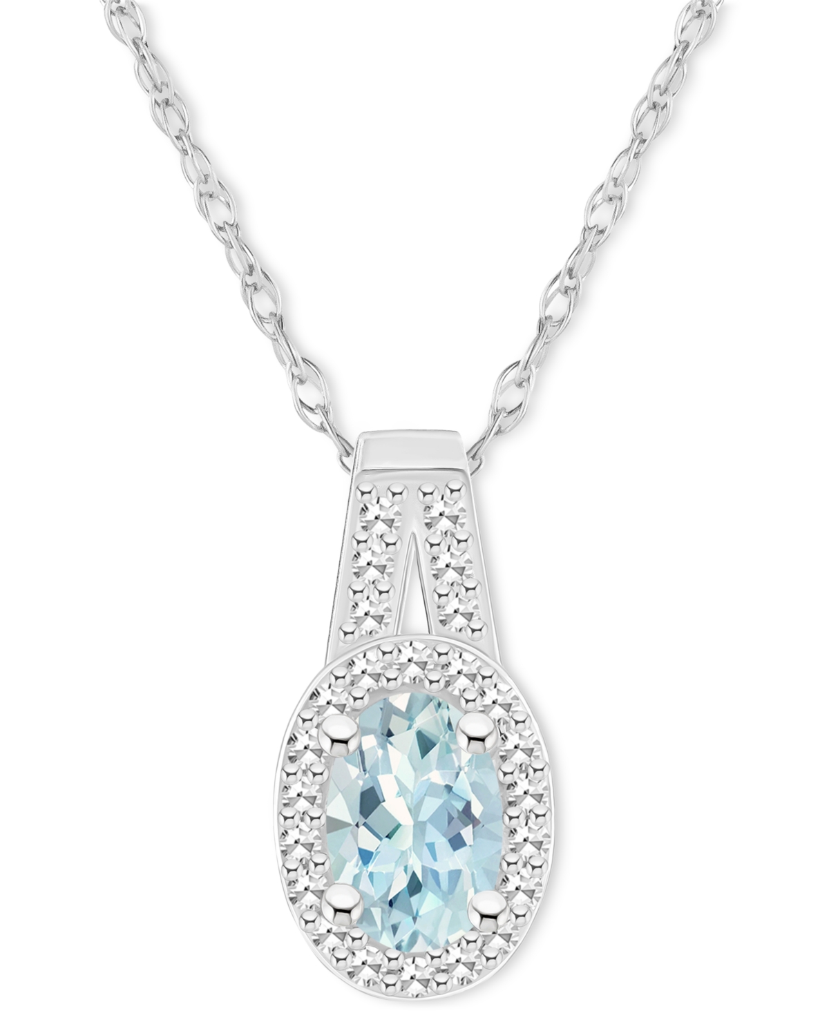 Macy's Opal (1/4 Ct. T.w.) & Diamond (1/8 Ct. T.w.) Halo 18" Pendant Necklace In Sterling Silver, (also In In Aquamarine