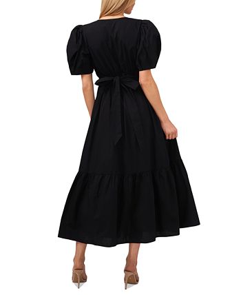 CeCe Women's V-Neck Puff-Sleeve Tie-Waist Maxi Dress - Macy's
