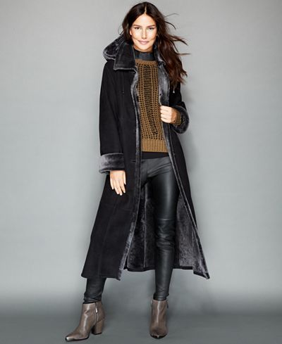 The Fur Vault Hooded Shearling Maxi Coat