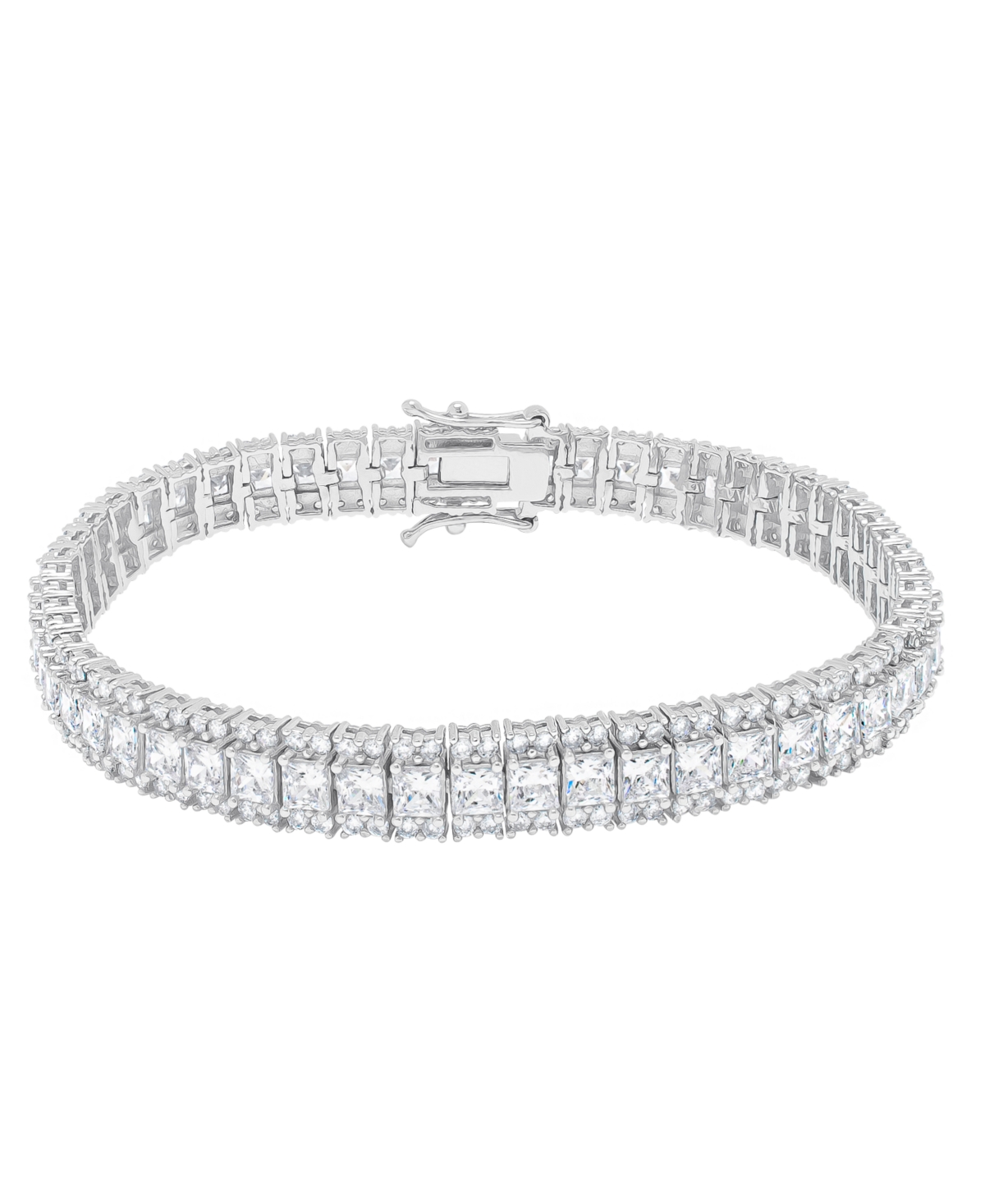 Macy's Cubic Zirconia Princess And Round Tennis Bracelet In 14k Gold Plated In Silver