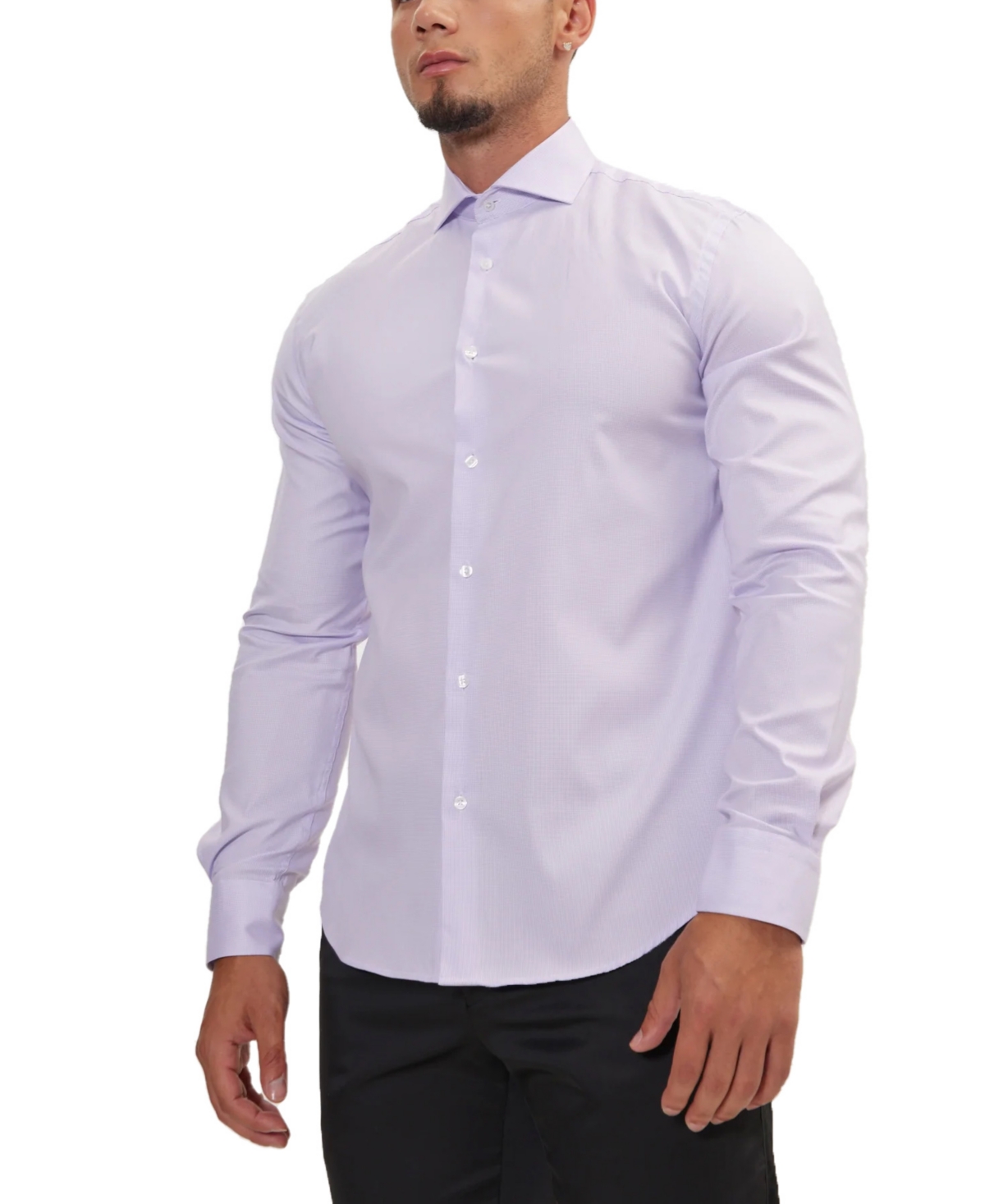 Ron Tomson Men's Modern Spread Collar Fitted Shirt In Lilac Houndstooth