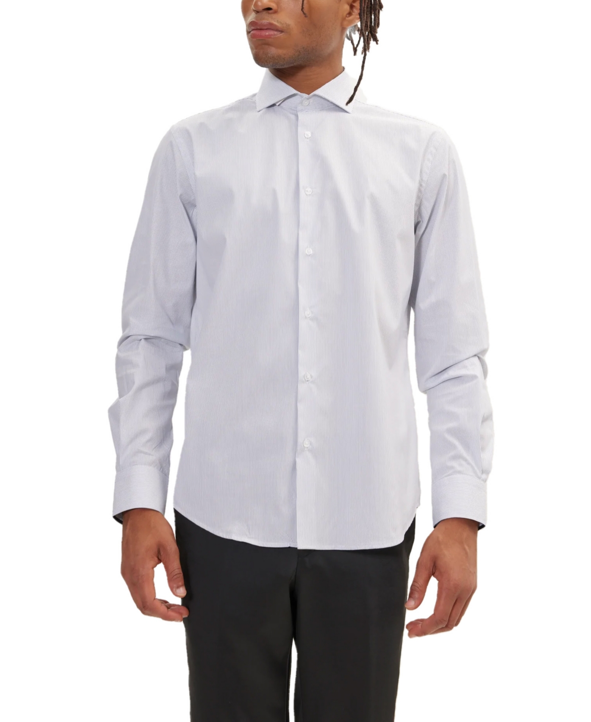Men's Modern Spread Collar Fitted Shirt - Dark Blue Chevron