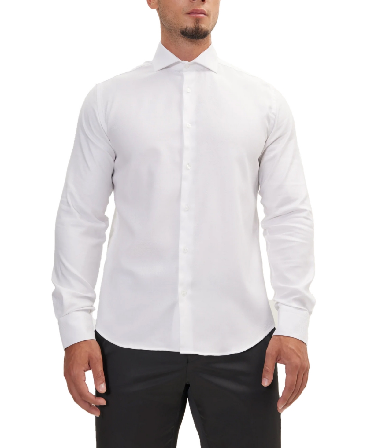 Shop Ron Tomson Men's Modern Spread Collar Fitted Shirt In White Gray