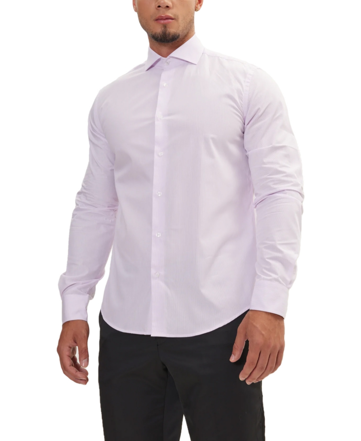 Ron Tomson Men's Modern Spread Collar Fitted Shirt In White Pink Striped