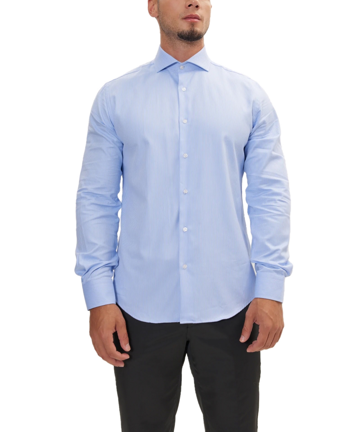 Men's Modern Spread Collar Fitted Shirt - Dark Blue Chevron