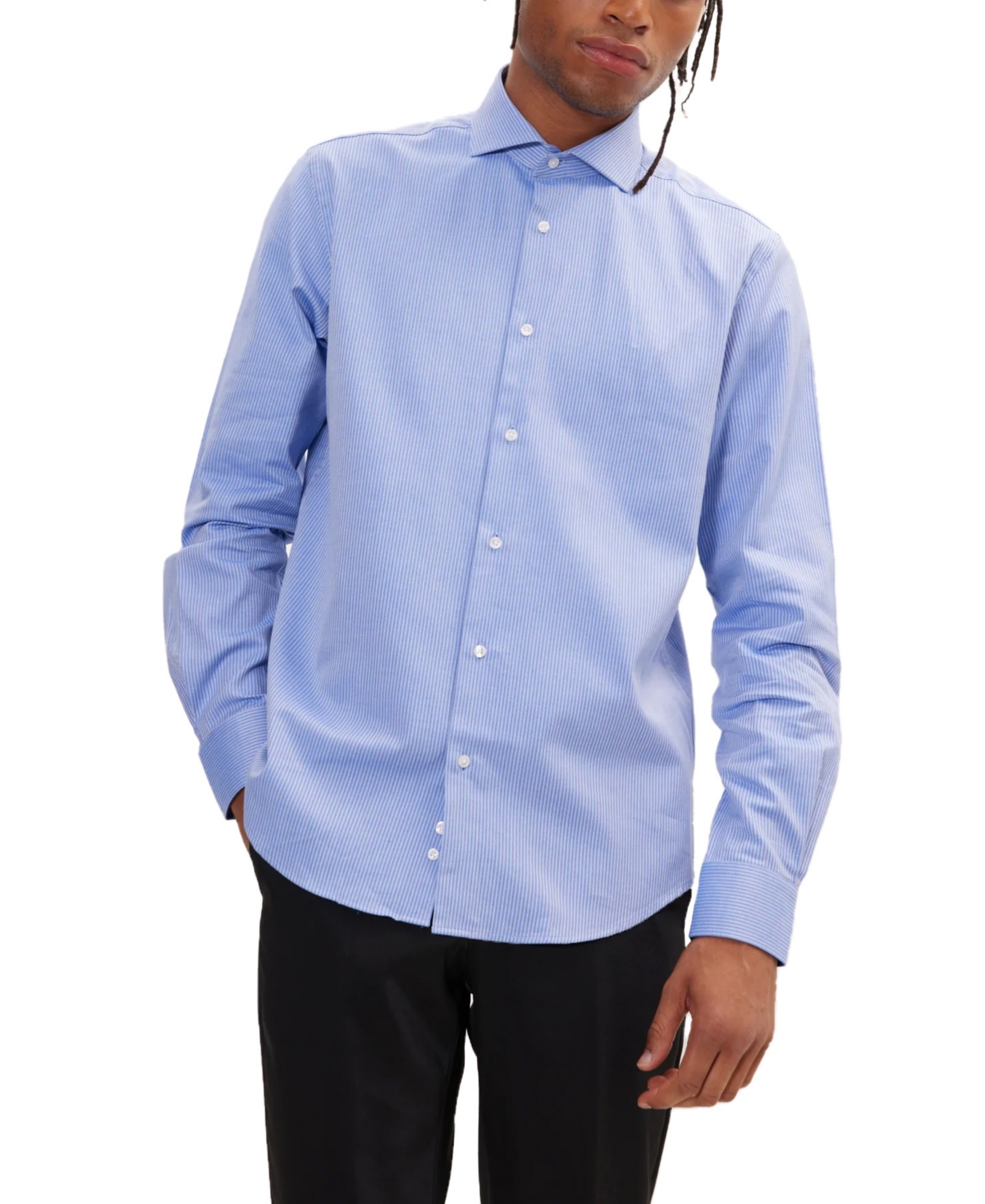 Ron Tomson Men's Modern Spread Collar Fitted Shirt In Dark Blue Chevron