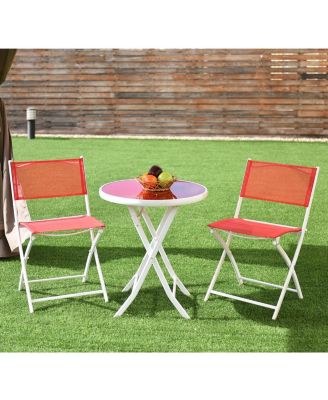 3 PCS Folding Bistro Table Chairs Set Garden Backyard Patio Furniture
