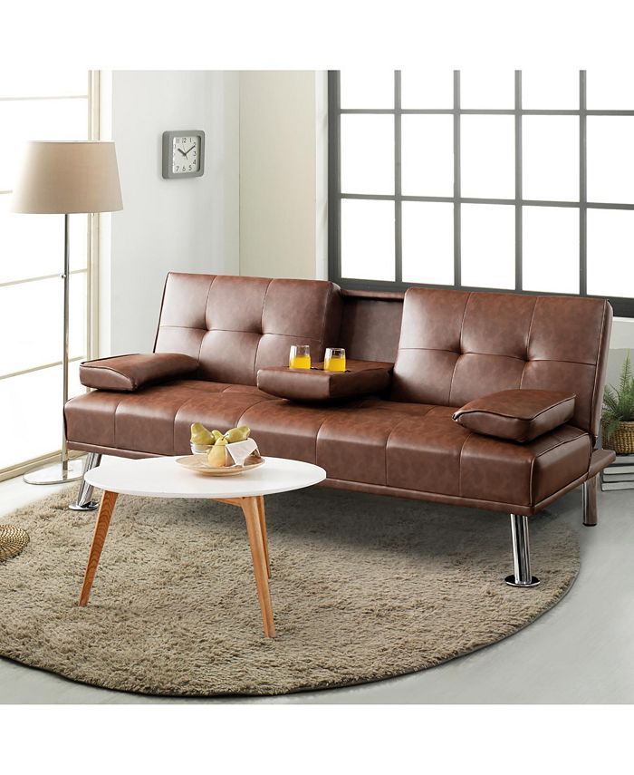 Costway Convertible Folding Futon Sofa Bed Leather - Macy's