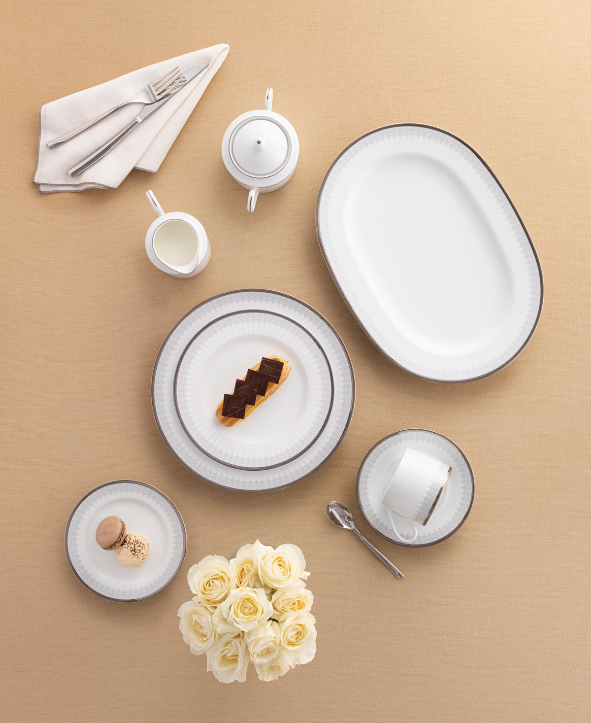 Noritake Silver Colonnade 4 Piece Salad Set, Service for 4