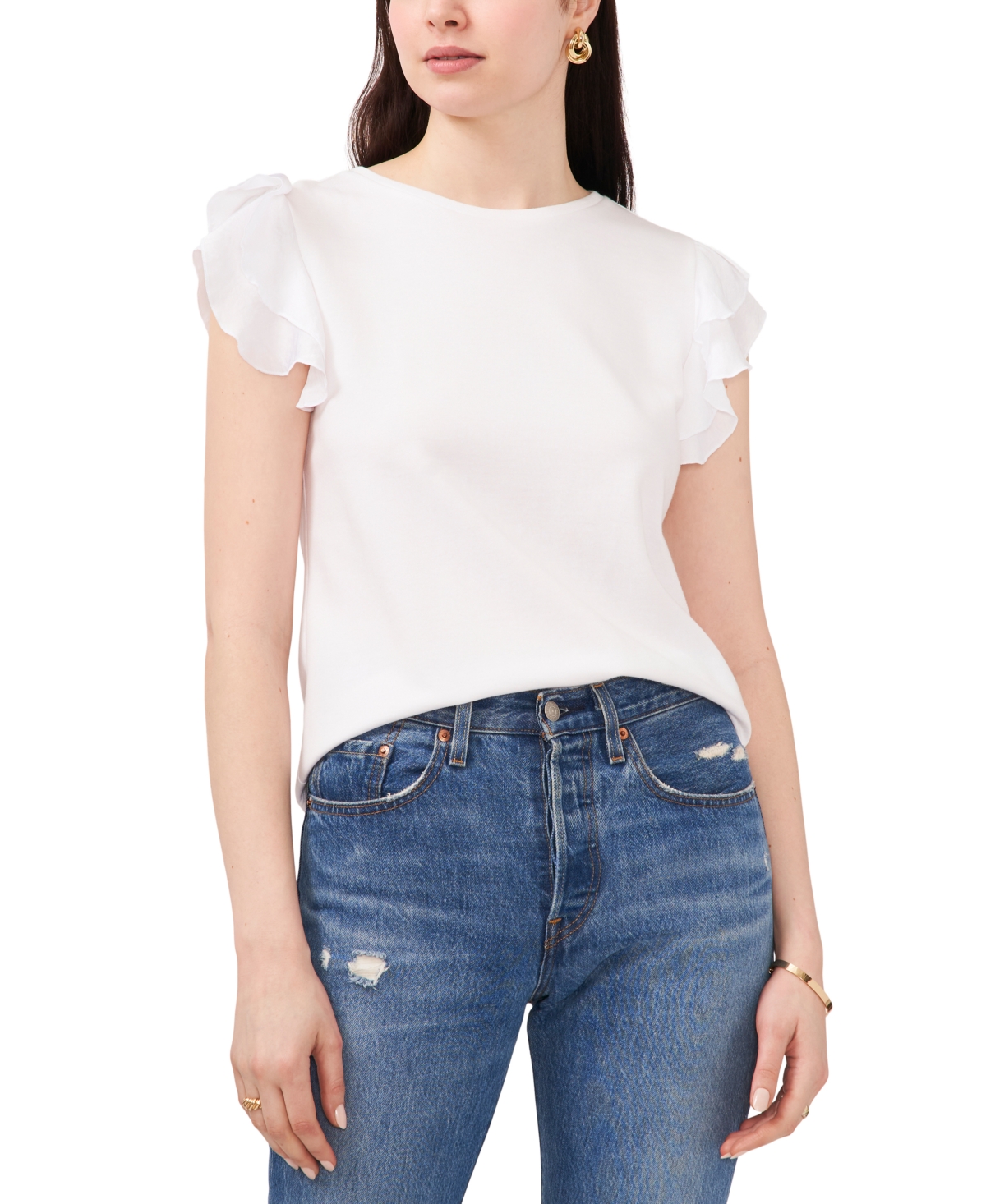 Vince Camuto Women's Tiered Ruffled-sleeve T-shirt In Ultra White