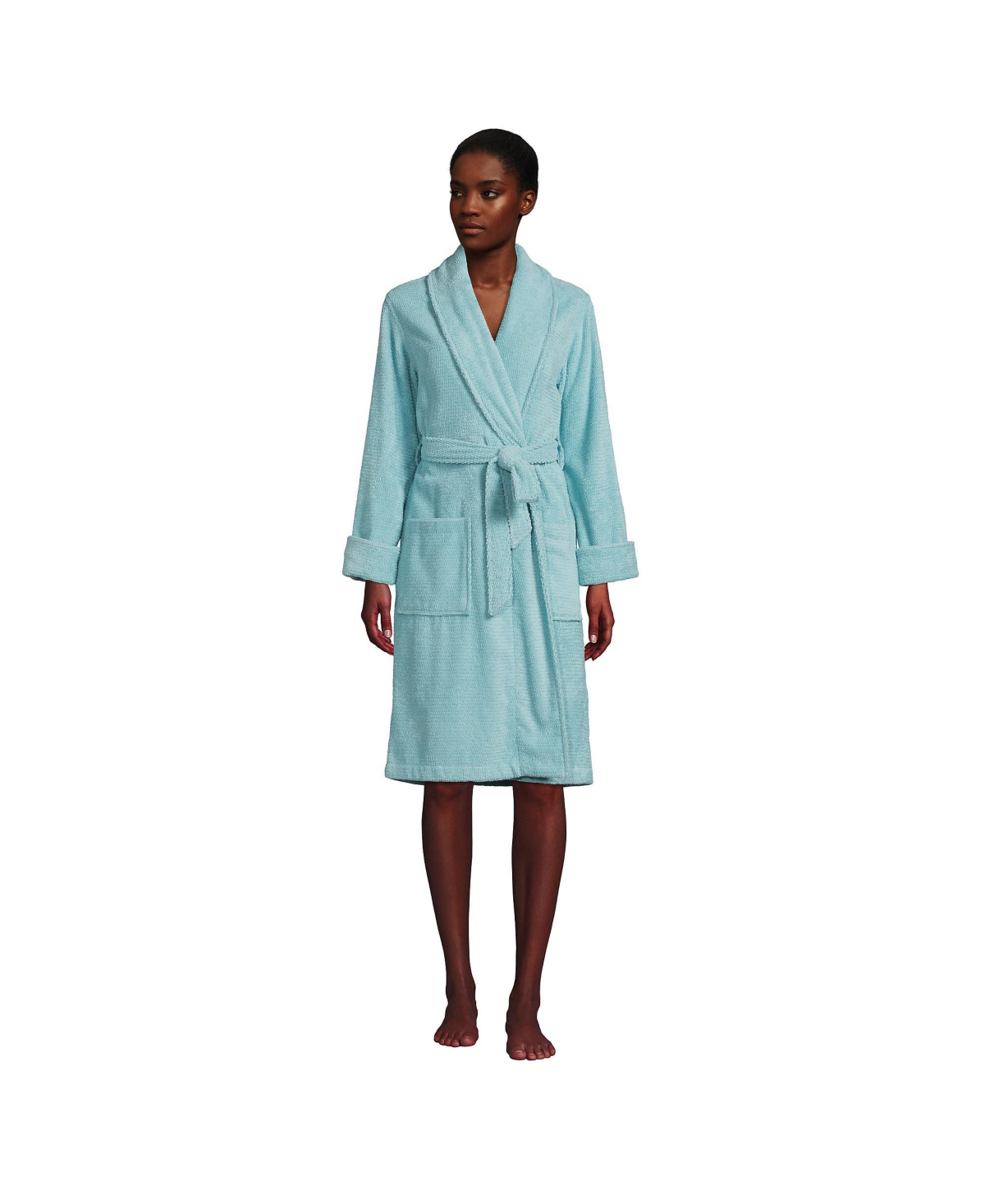 LANDS' END WOMEN'S COTTON TERRY KNEE LENGTH SPA BATH ROBE