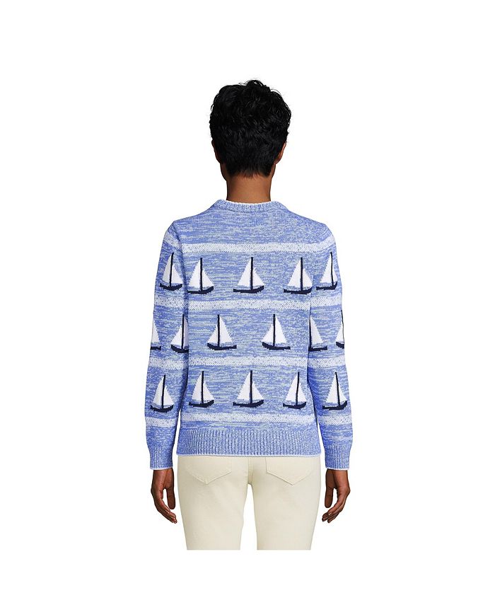 Lands' End Women's Cotton Drifter Crew Neck Sweater - Pattern - Macy's