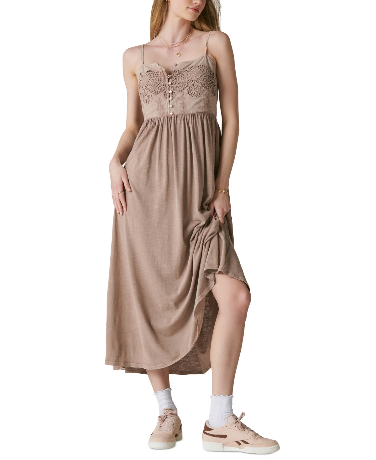 Lucky Brand Women's Lace Button-front Midi Dress In Fawn | ModeSens
