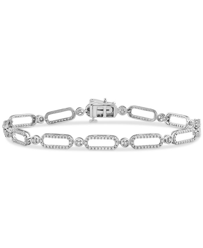 Macy's Diamond Open Link Bracelet (1 ct. t.w.) in Sterling Silver ...