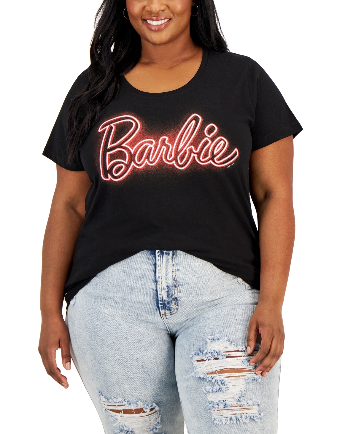 Air Waves Trendy Plus Size Barbie Graphic-print T-shirt In Black