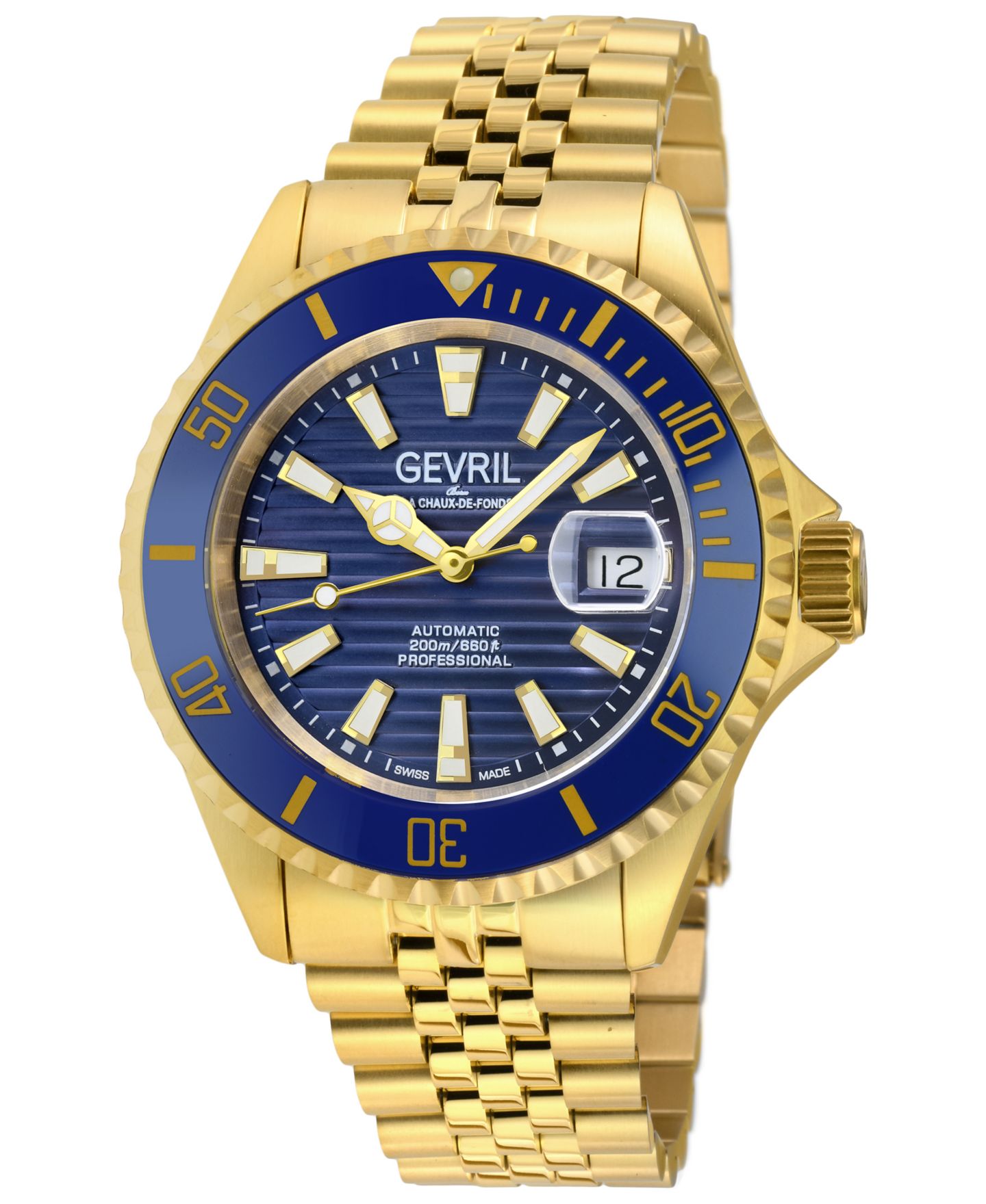 Мужские часы Gevril Chambers Swiss Automatic IP 316L Stainless Steel Bracelet Watch, цвет: Золотой — фото 1