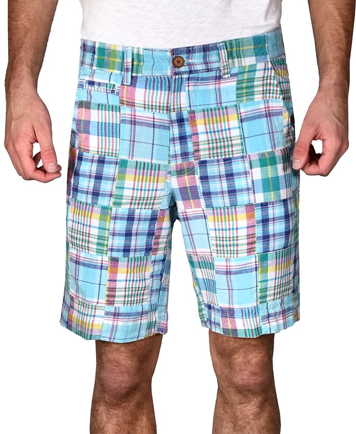 Men's Acid Wash Patch Madras Shorts